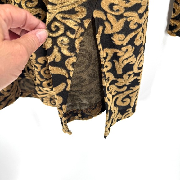 Diane Von Furstenberg Velvet Burnout Tunic Top Women's 1X Gold Button Front USA - Picture 3 of 8